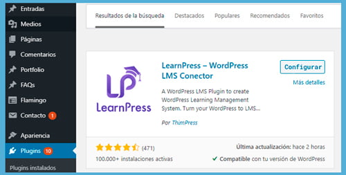 Configurar learnpress panel de control