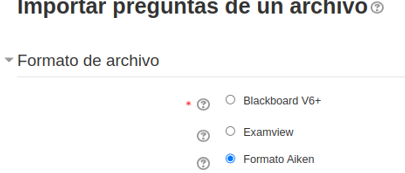 Captura de la opción para importar las preguntas en la plataforma de Moodle