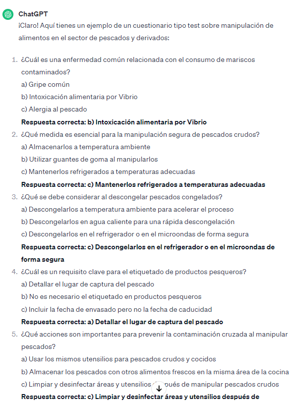 cuestionario creado con IA sobre el curso de manipulador de alimentos